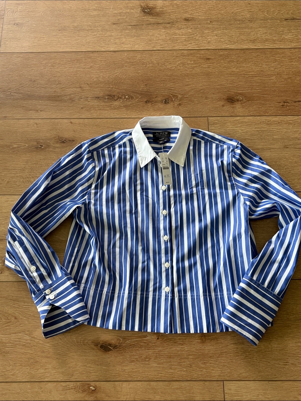 J. Crew Crop Blue & White Striped Button-Down Shirt
